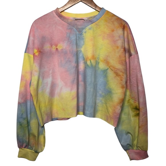 Elodie Long Sleeves Pastel Rainbow Tie Dyed Sweatshirt Size Large NEW - Picture 2 of 10